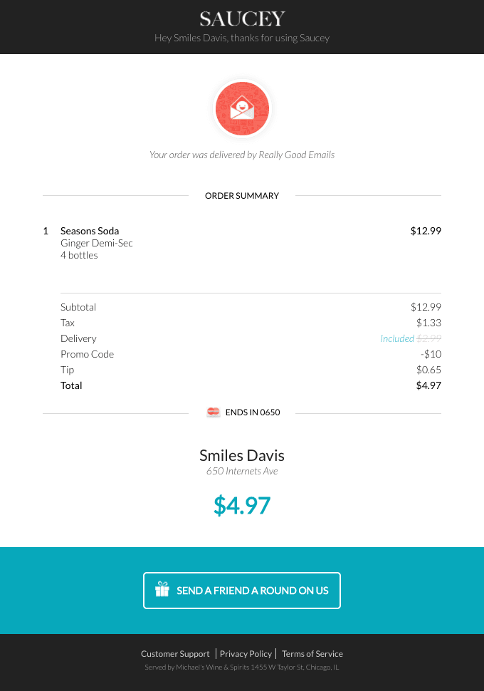 Saucey Customer Receipt