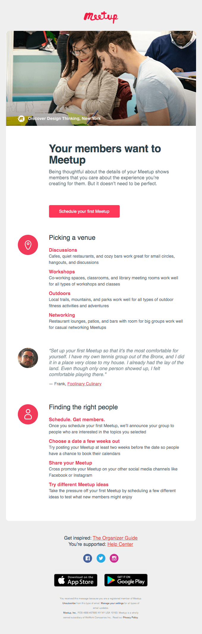 Schedule your first Meetup