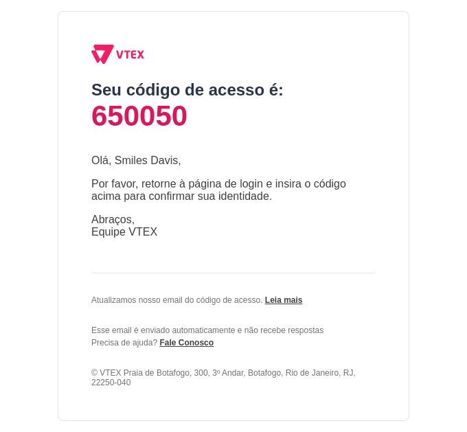 Seu código de acesso é 604609
