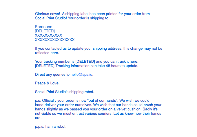 A Shipping Confirmation You Might Enjoy