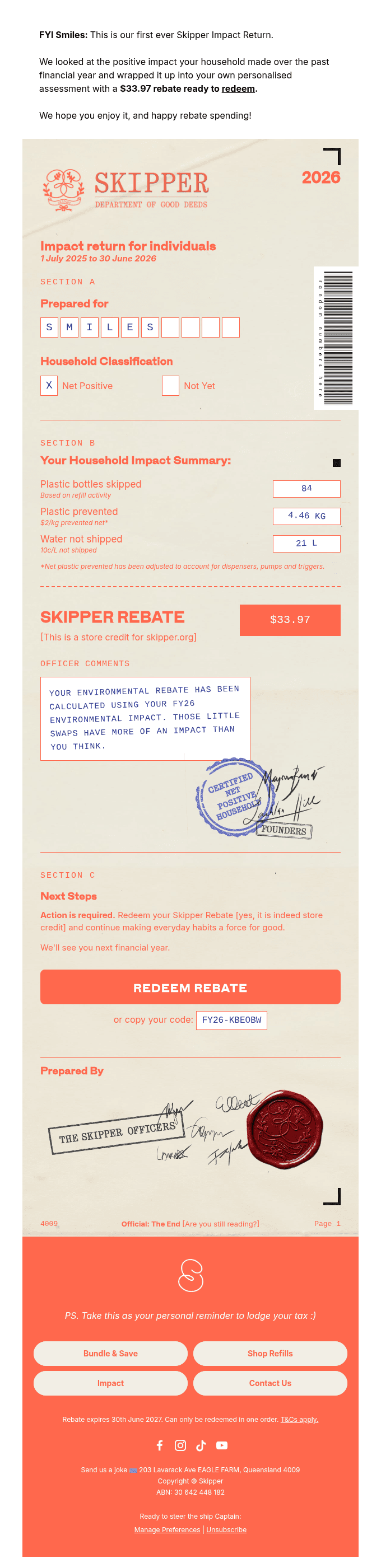 Your Skipper Impact Return