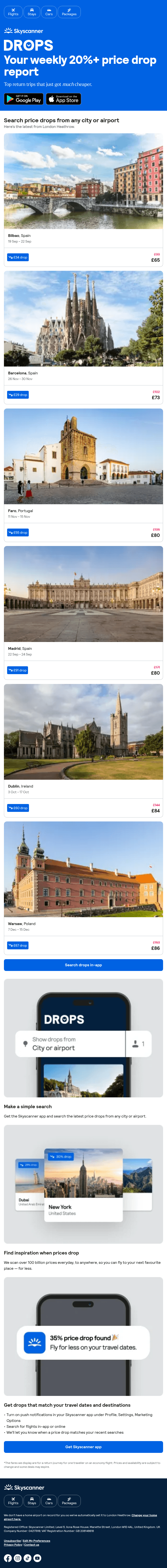 Your weekly price drops, from £65 ✈️ 📉