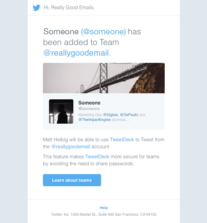 Someone can now Tweet from your @reallygoodemail account.