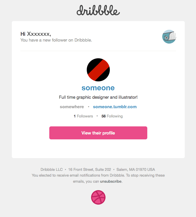 [Dribbble] someone is now following you