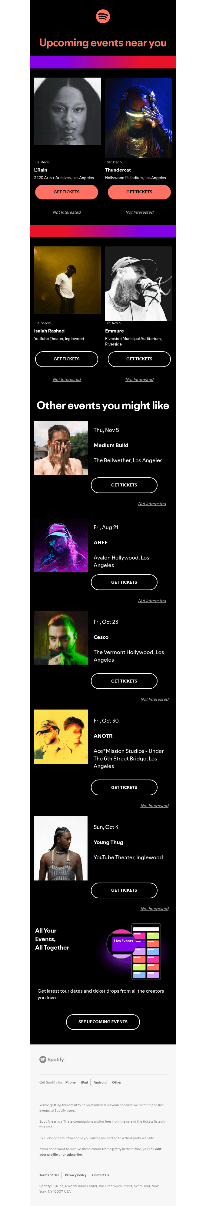 L'Rain, Thundercat live: personalized concert recommendations near you