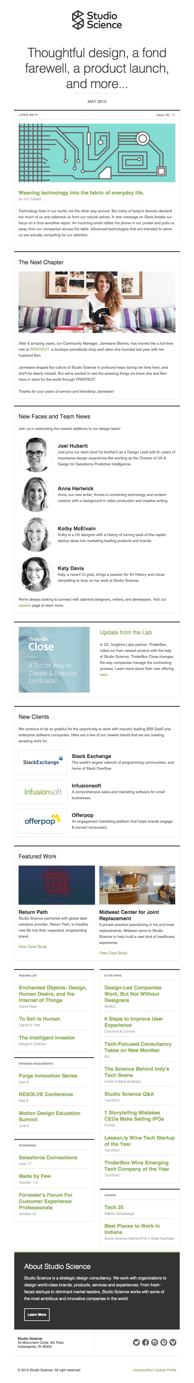 Studio Science Update: Thoughtful Design, a Fond Farewell, a Product Launch, and more…