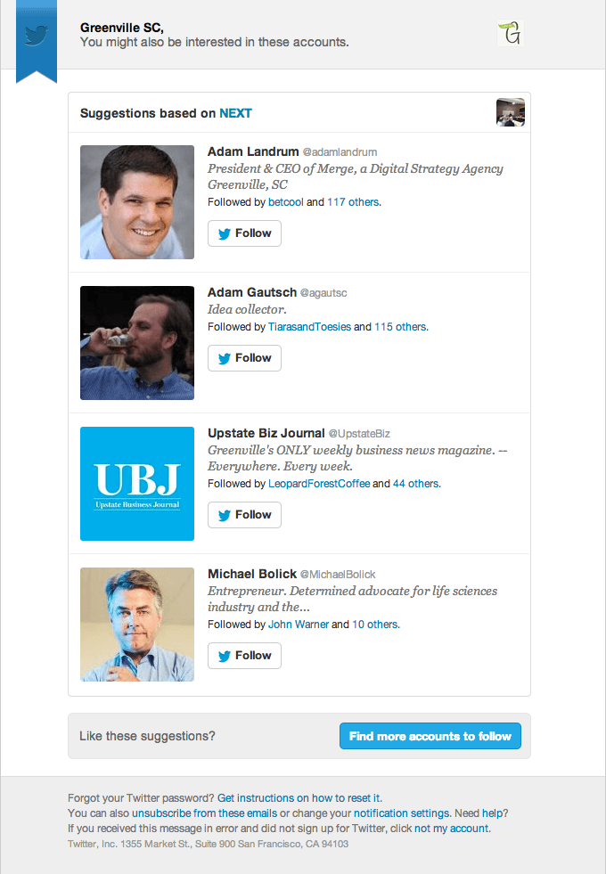 Suggested Follower Email Design from Twitter