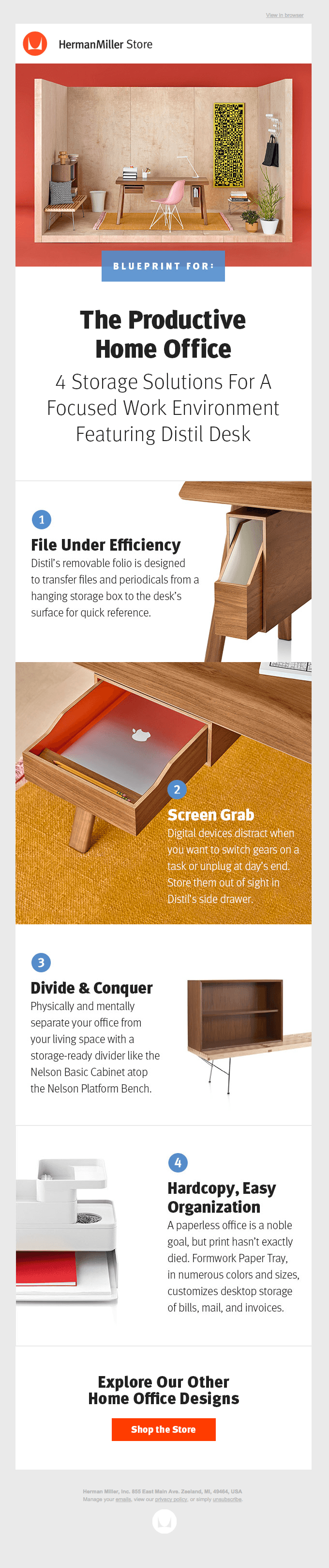 The new Distil Desk’s space-saving storage
