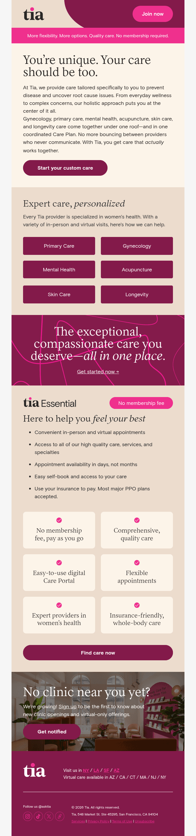 Welcome to exceptional care, just for women.