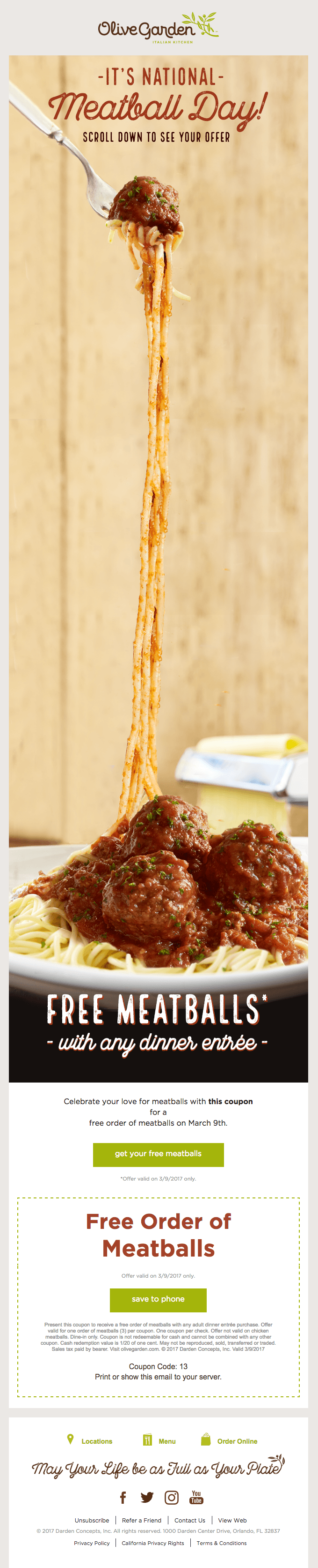 Tonight only! FREE Meatballs