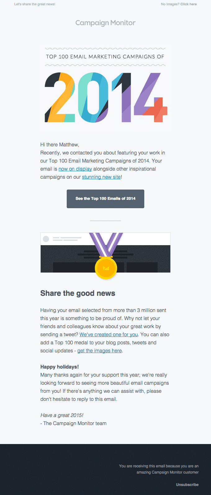 Awesome, you’re in our Top 100 Email Campaigns of 2014!