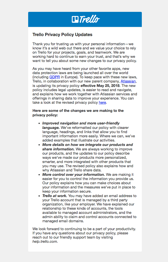 Trello Privacy Policy Updates