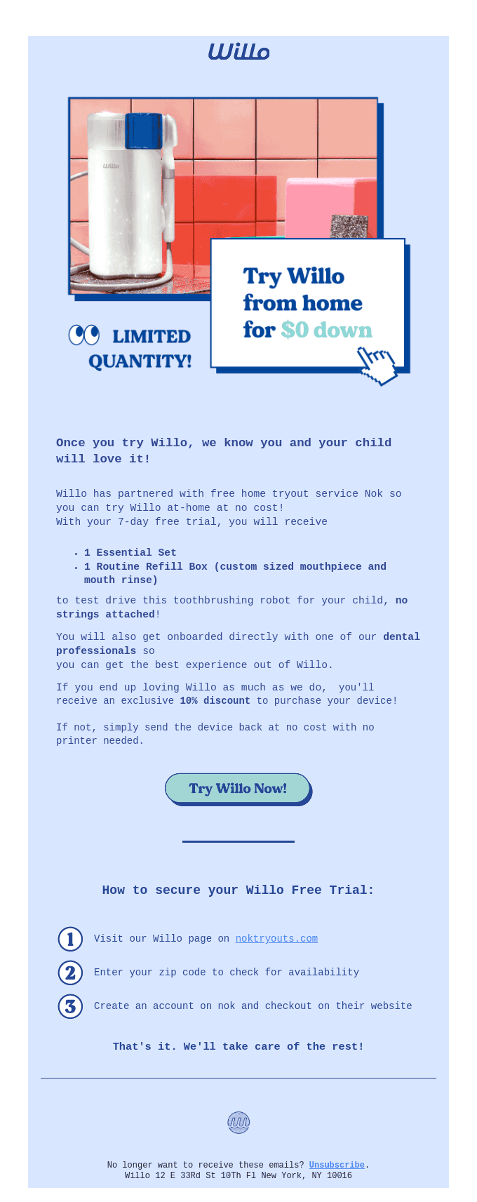 Try Willo for $0 down at home