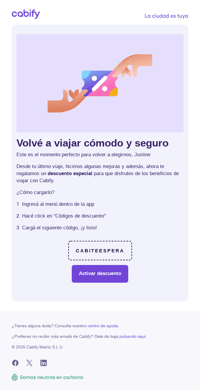 Un descuento para que vuelvas 💜