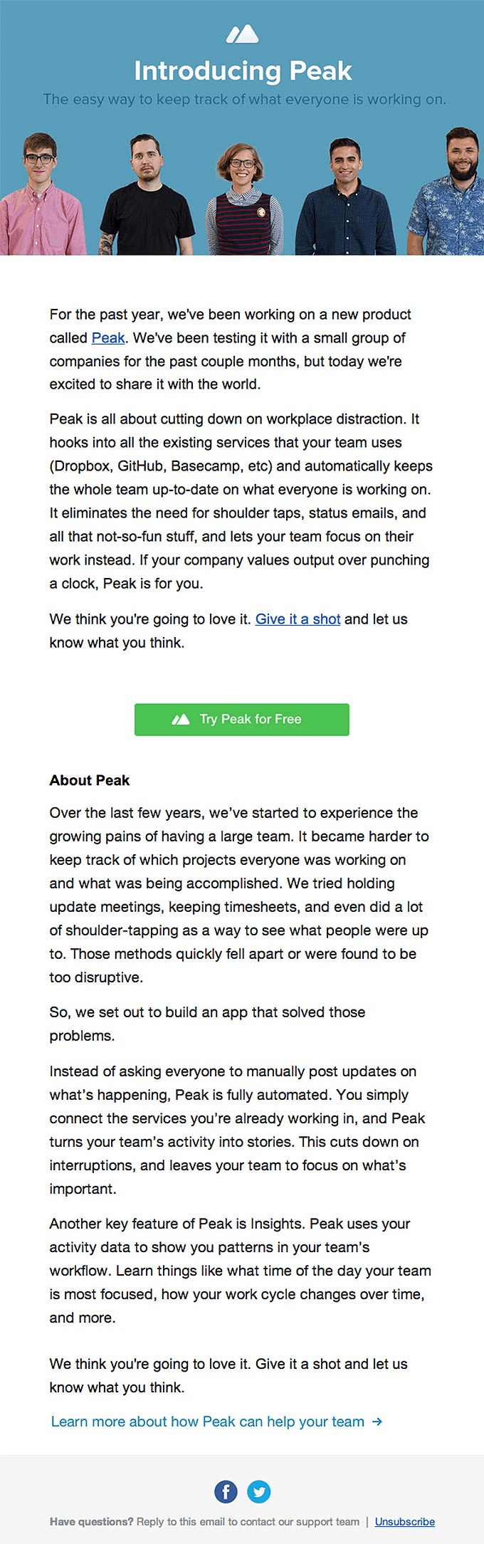 Update Email Design from Peak