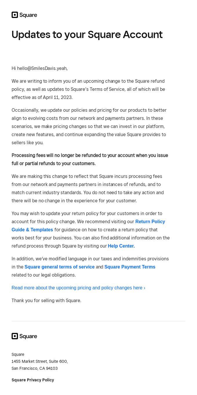 Updates to your Square Account