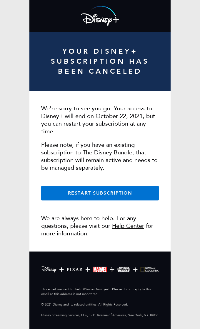 We are sorry to see you go