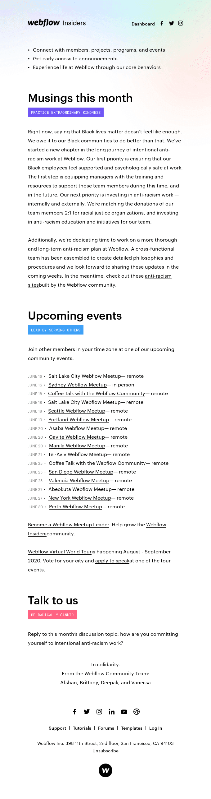 Webflow Insiders | June 2020
