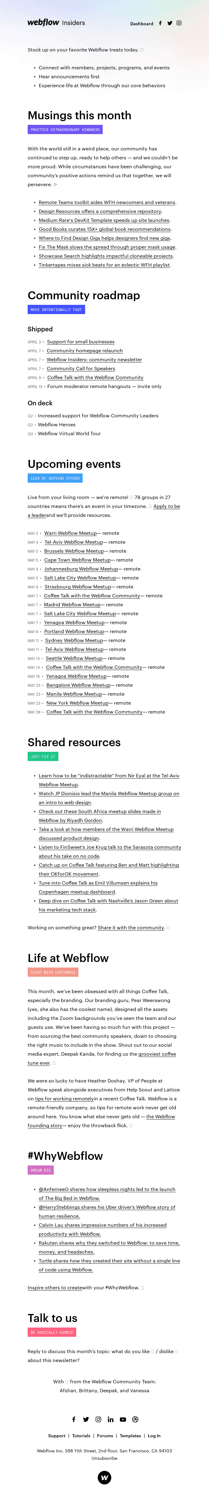 Webflow Insiders | May 2020