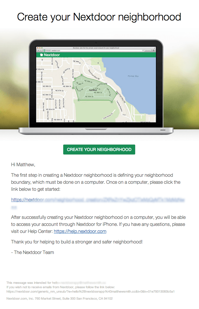Welcome Email from Nextdoor