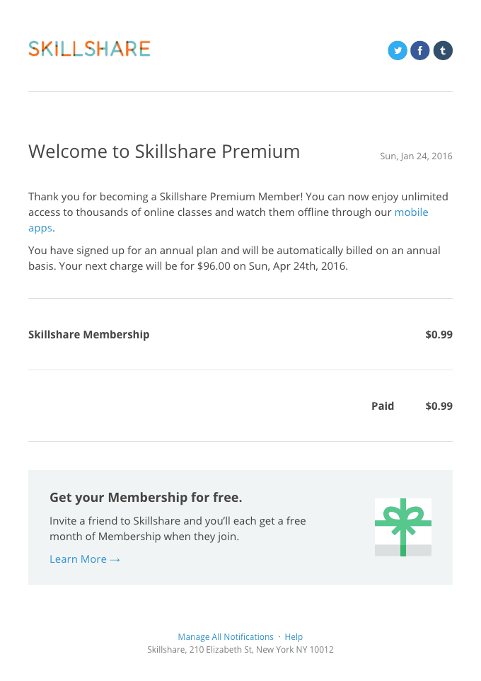 Welcome to Skillshare Premium!