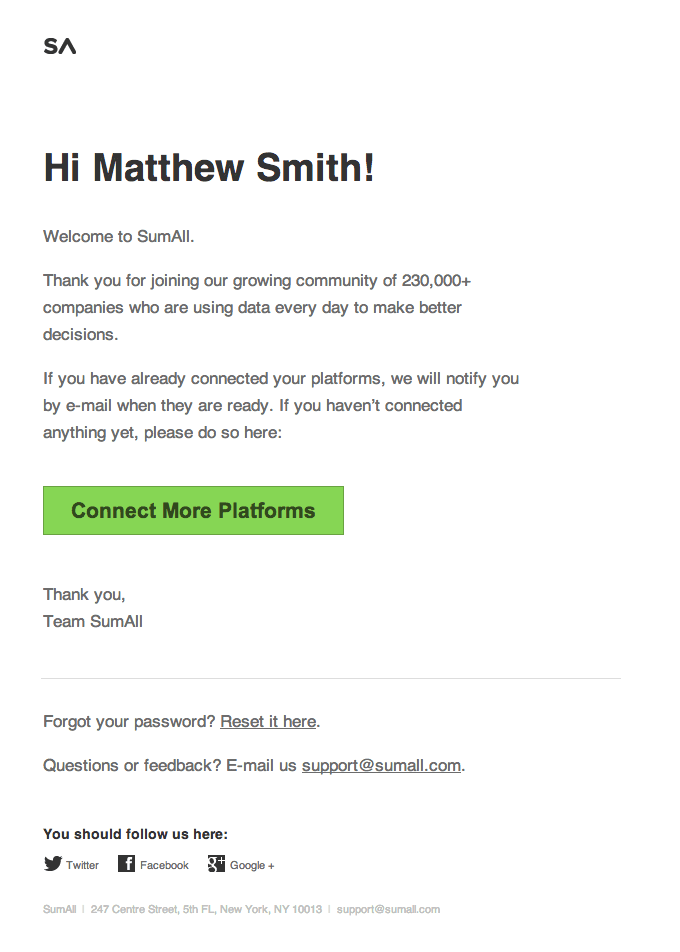 Welcome Email from SumAll