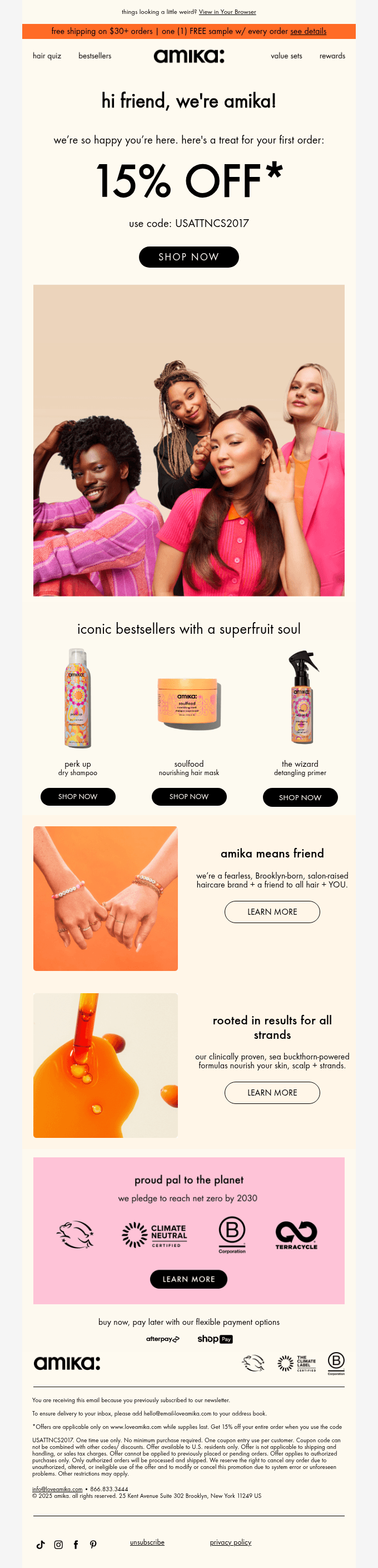 welcome to amika 🧡 here’s 15% off