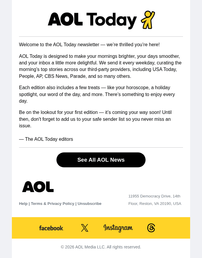 Welcome to AOL Today! Your Daily Dose of News, Fun, and More
