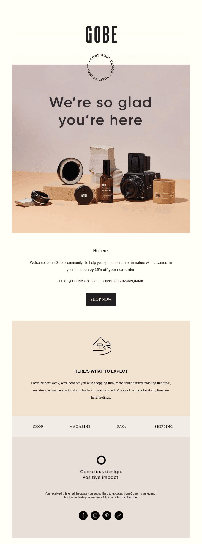 Welcome to Gobe, enjoy 15% off!
