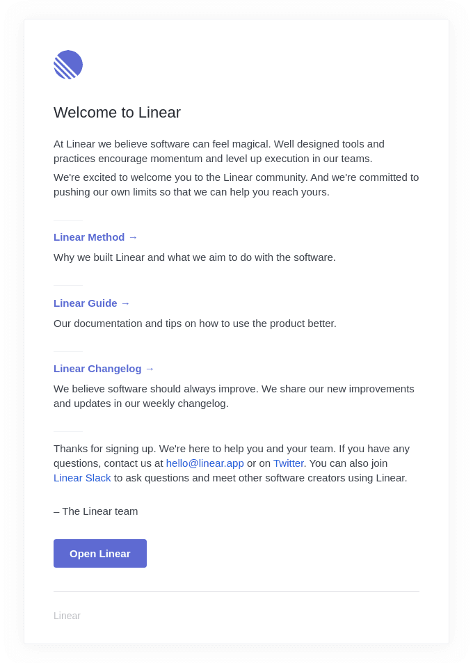 Welcome to Linear
