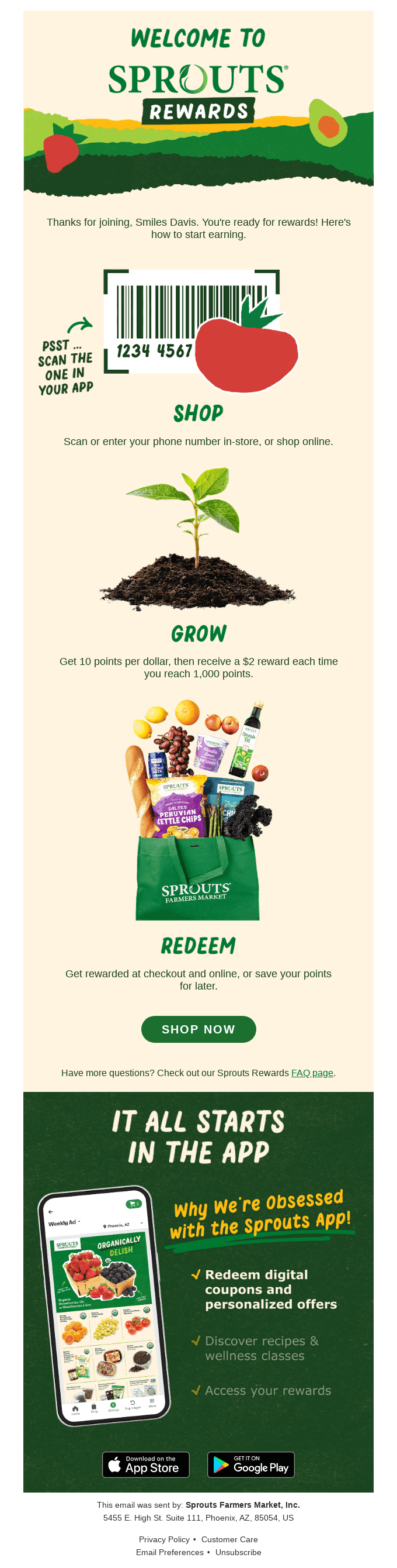 Smiles Davis, welcome to Sprouts Rewards