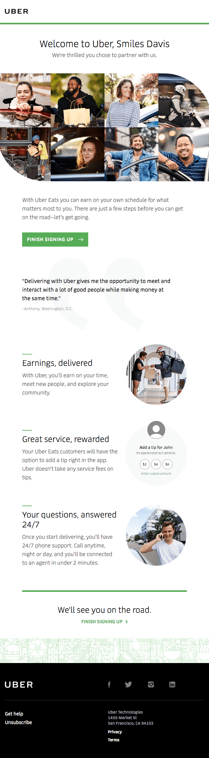 Welcome to Uber, Smiles Davis!