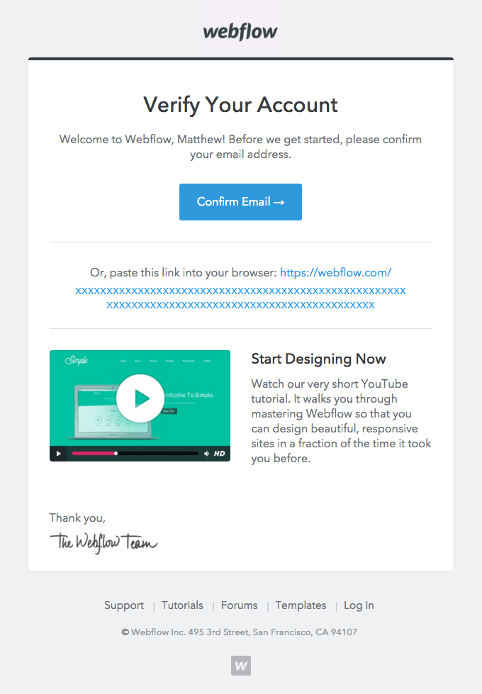 Welcome to Webflow – Please Verify Your Account