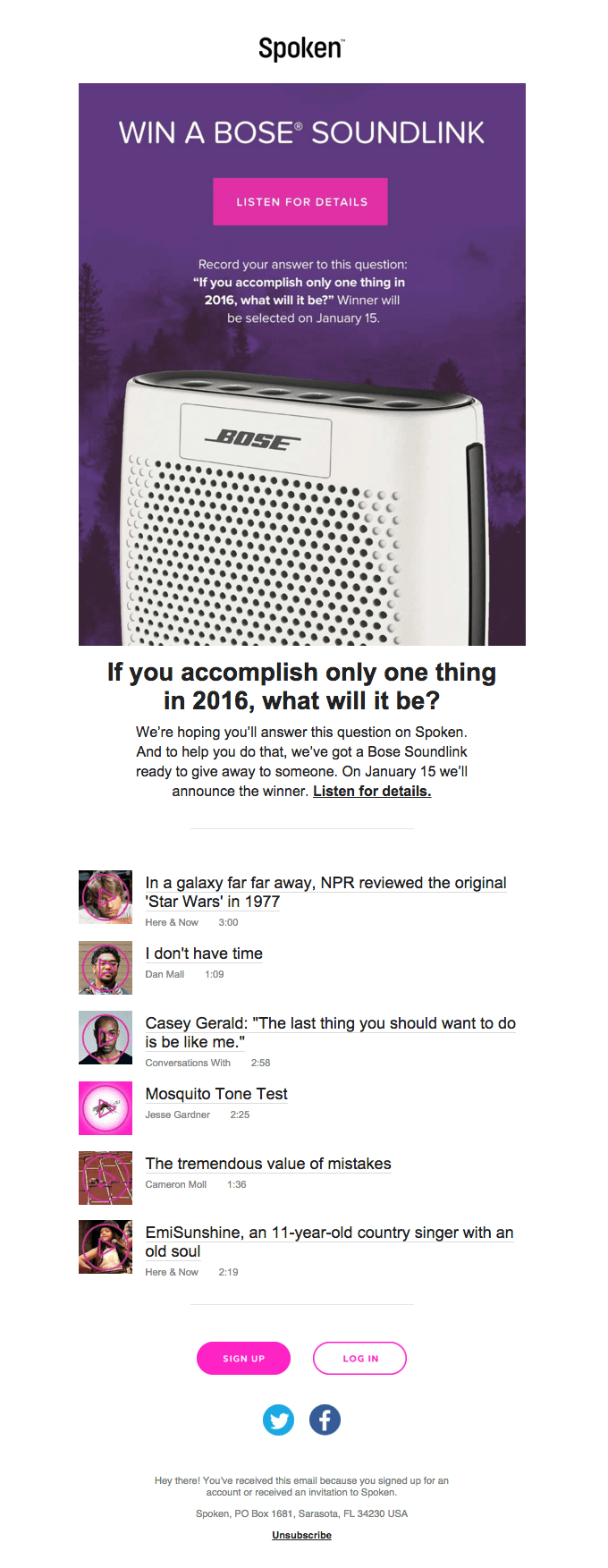 Win a Bose SoundLink. Tell us your “one thing” in 2016