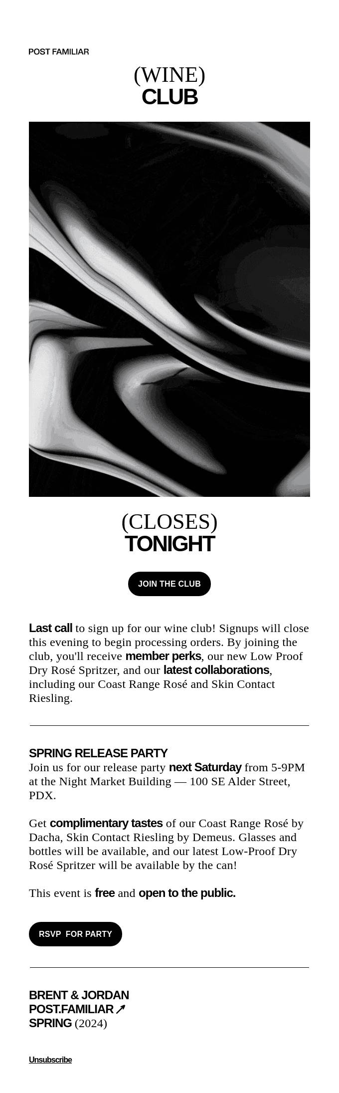 Wine Club closes tonight