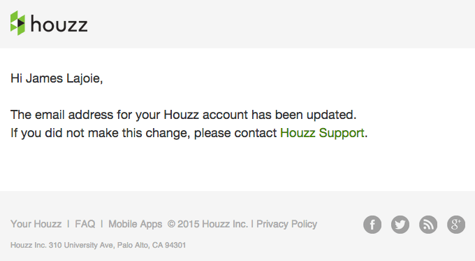 You changed your email address on Houzz