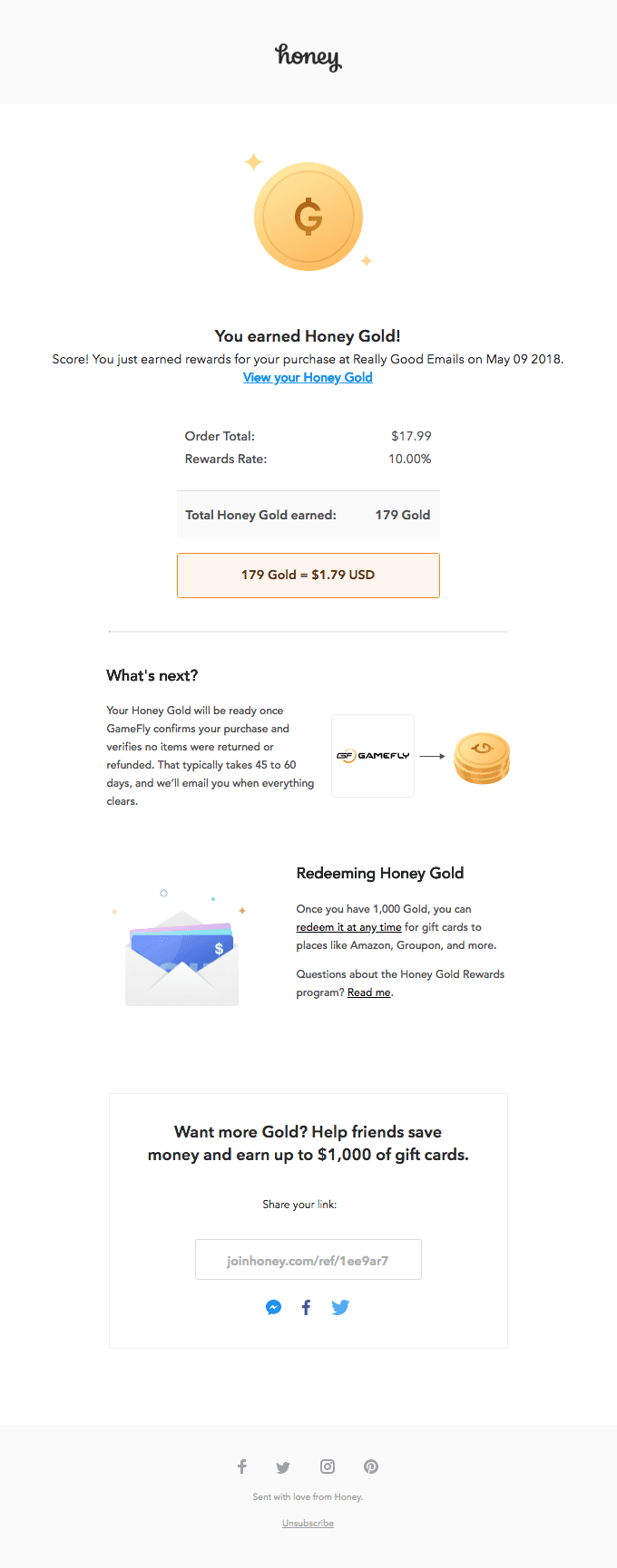 You earned Honey Gold!