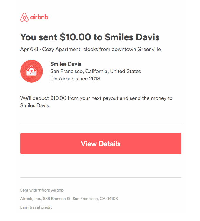 You sent money to your guest