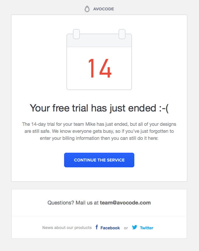 Your Avocode trial for your team Mike has just ended