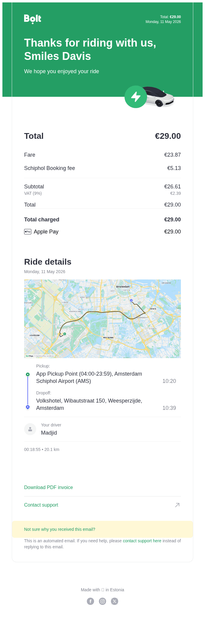 Your Bolt ride on Monday