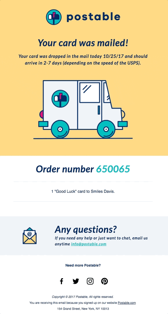 Your card was mailed!