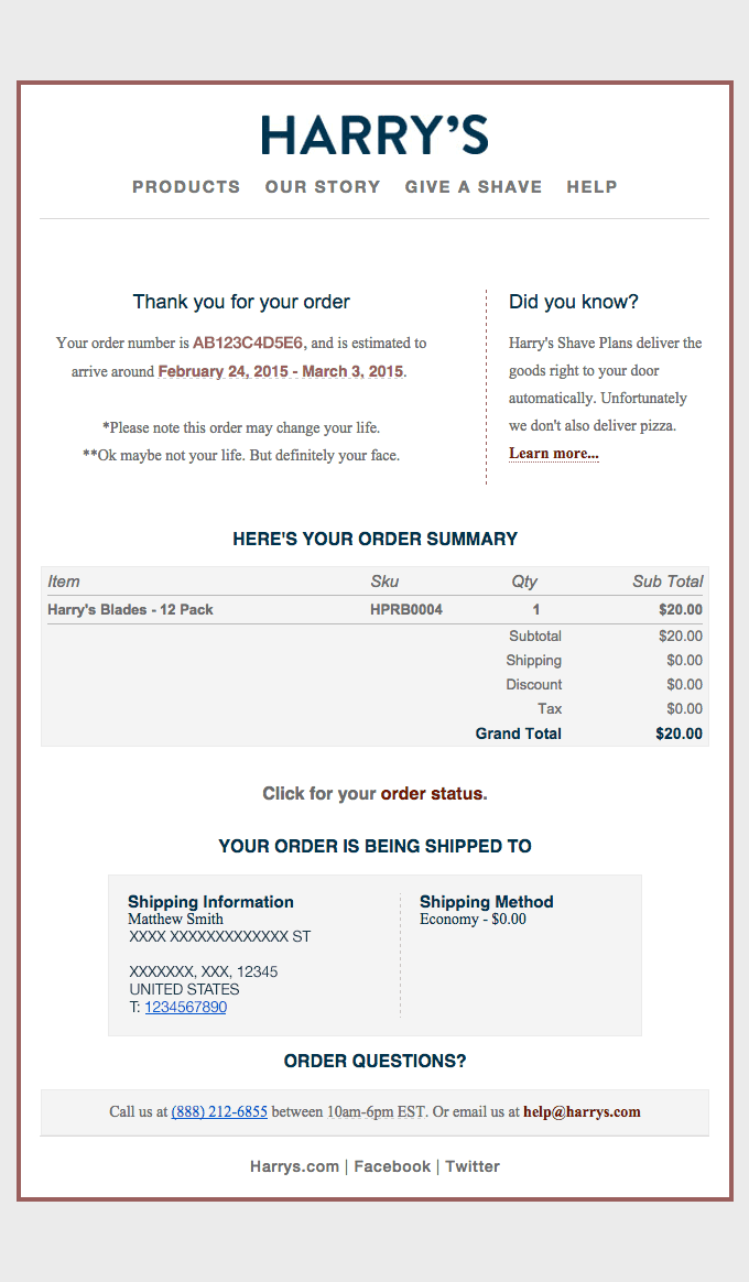 Your Harry’s Order: ABC123C4D5E6