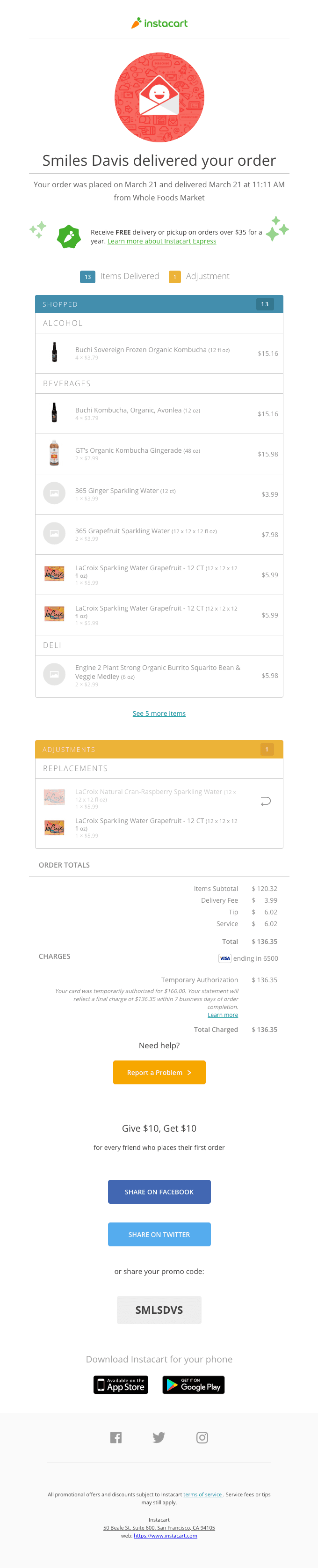 Your Instacart order receipt