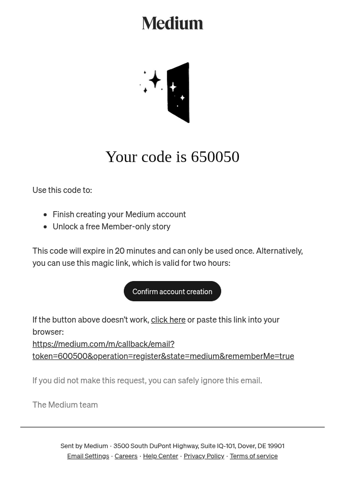 Your login code is 650050