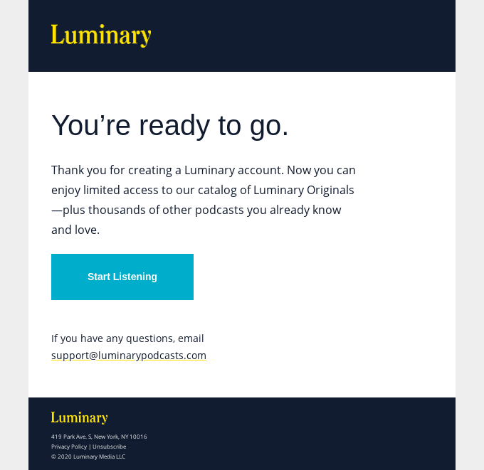 Your Luminary account is ready