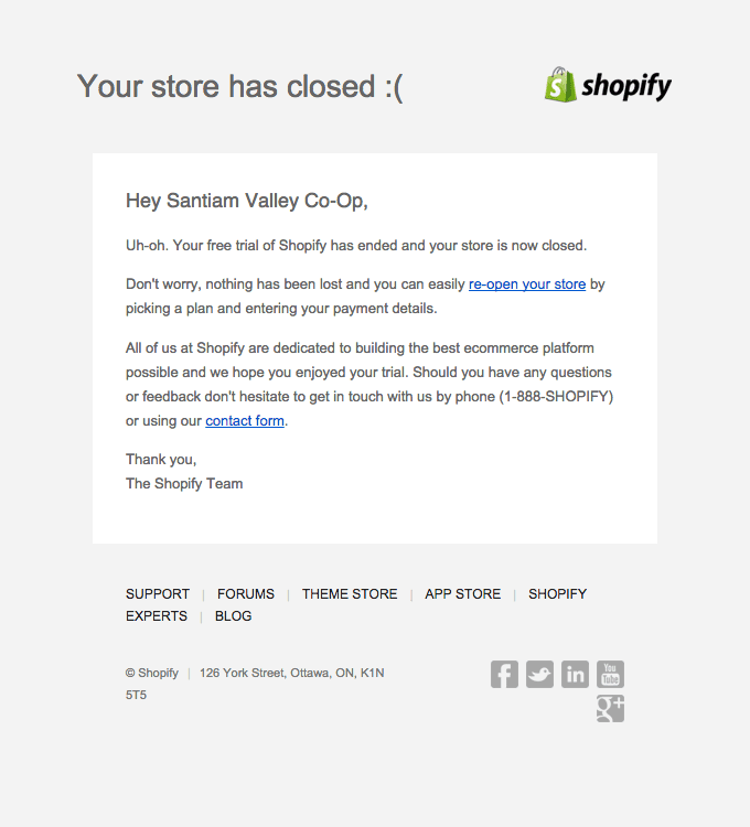 Your Online Store Has Closed