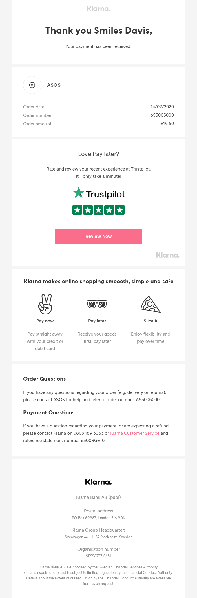 Your payment has been received