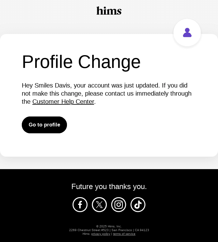 Your profile was just updated