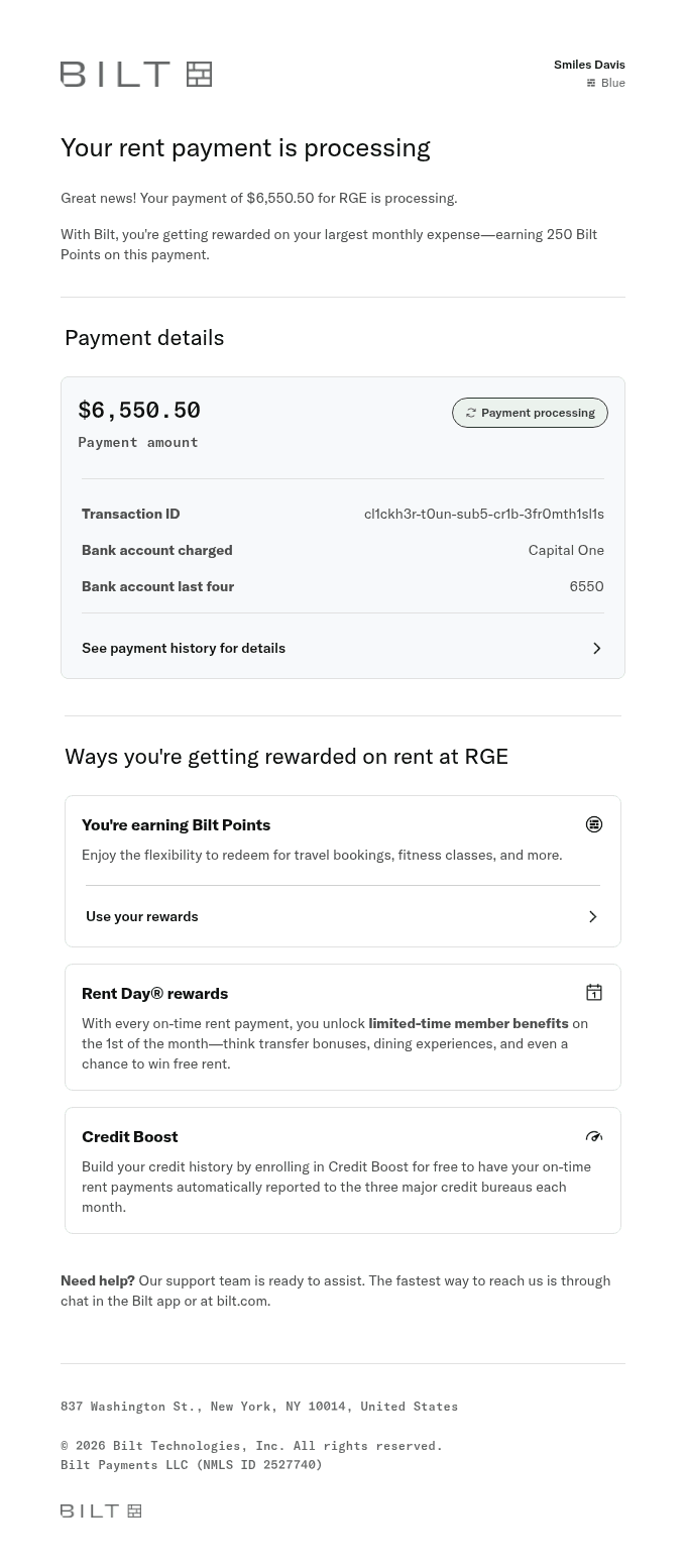 Your rent payment is processing
