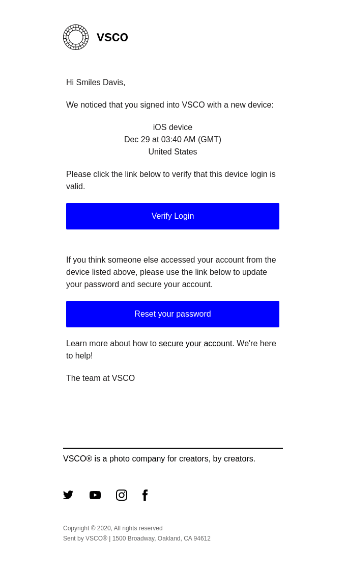 Your VSCO Account - New Device
